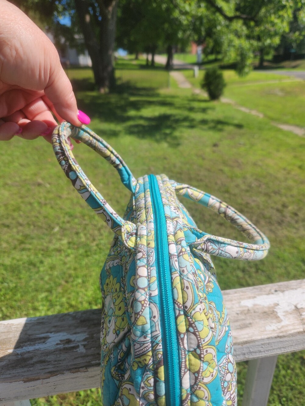 Vera Bradley Vintage Team Peacock Paisley Bowler Satchel Quilted Bag - Picture 10 of 10